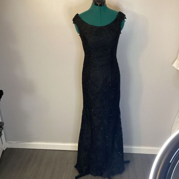 Mon Cheri Black Sparkle Evening Gown Prom Dress Mermaid Skirt with Train Size 4 - Picture 12 of 16